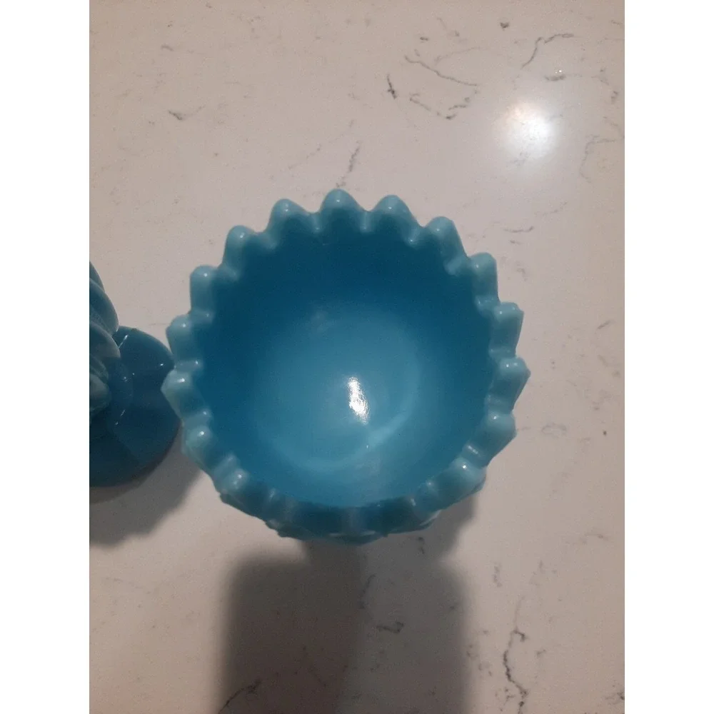 2  1930s PV Portieux Vallerysthal French Blue‎ Opalescent Glass Vase Rib Dot